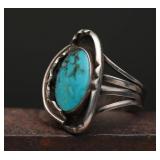 Ster. Silver Turquoise Southwestern Statement Ring