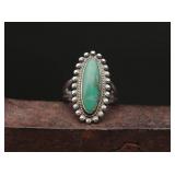 .925 Long Oval Turquoise Ring, 4.57g
