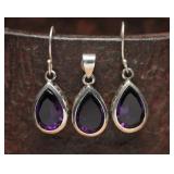 Sterling Silver Amethyst Earrings & Pendant Set