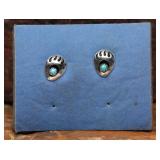 Navajo Sterling & Turquoise Bear Paw Earrings