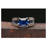 10K White Gold Blue & Clear Stone Cocktail Ring