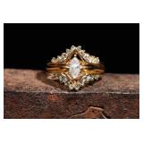 14K Gold Diamond Ring Set w/ Marquise Diamond