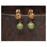 Jade & 10K Gold Dangle Earrings, 1.67g