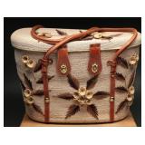 1950s Woven Straw Tote with Leather Trim