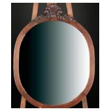 Edwardian Oval Oak Wall Mirror with Carved Crest