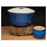 Blue Stoneware Casserole and Jar, Ringed Design