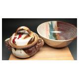 Art Pottery Covered Crock and Bowl Set