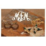 Gold Tone Jewelry Set with Monogram Brooch