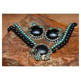 Mid-Century Black and Seafoam Jewelry Set