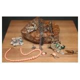 Mid-Century Coral Suite and Retro Jewelry Mix