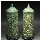 Chinese Celadon Reticulated Porcelain Lamps