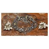 Floral Motif Silver-Tone Jewelry Set