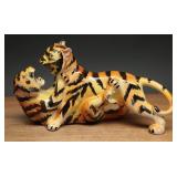 Ceramic Fighting Tigers Figurine, Mid-Century Gl9