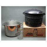 Canning Lot With Enamel Pot and New Quart Jars