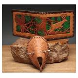 Leather Billfold Wallet & Tooled Hair Clip
