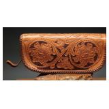 Hand Tooled Leather Clutch Purse With Floral Motf