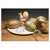 Easter Decor Set with Paper-Mache Eggs and Tray