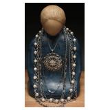 Four Silver Tone and Pearl Necklaces