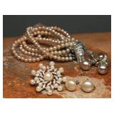 Cultured Pearl Necklace, Brooch, and Earring Set