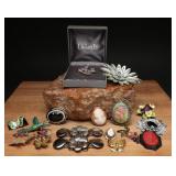 Estate Lot of 15+ Brooches: Enamel, Cameo, Nature