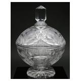 Heavy Lead Crystal Lidded Bowl 10.5' Tall 8' Wid