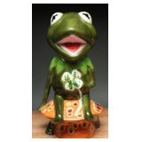 Hand-Painted Kermit Style Ceramic Frog Statue