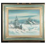 Signed Winter Landscape Oil on Canvas, Framed