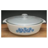 Fire-King 2 Qt Casserole With Lid, Blue Cornflour