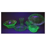 Green Uranium Glass Serving Set Assortment