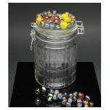 Mid-20th Century Glass Catï¿½s-Eye Marbles in Jar