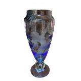 Tiffin Copen Blue Vase with Sand-Carved Dancer