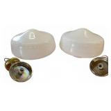 White Milk Glass School House Ceiling Lights Pair
