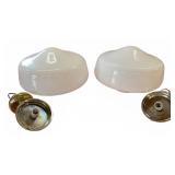 White Milk Glass School House Ceiling Lights Pair