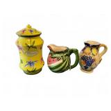 Three Hand-Painted Ceramic Kitchen Pieces