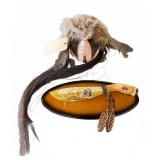 Signed Fox Pelt Mask & Native American Theme Knife