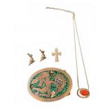 Vintage Mexican Inlay Buckle & Jewelry Assortment