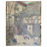 1935 Vollers Naï¿½ve Style European Farmyard Oil