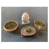 Vintage Porcelain Egg, Bangles & Western Buckle