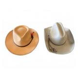 Two Western Felt Hats Gray Sz 7 & Tan Size 7.5