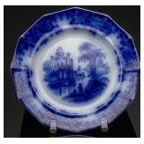 Antique John Tams 'Coburg' Flow Blue Dinner Plat
