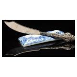 Victorian Silver Butter Knife with Flow Blue Rest