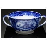 Blue and White Ceramic Double-Handled Bowl