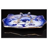 Antique Flow Blue & Gilt Vanity Trinket Tray