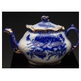 Royal Staffordshire Flow Blue Gilded Iris Teapot