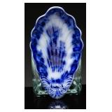 Antique Flow Blue Shell-Shaped Serving Bowl