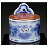 Antique 6.5' Flow Blue Hanging Salt Box