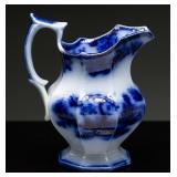 Antique John Wedgwood 'Chapoo' Flow Blue Pitcher