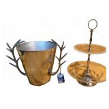 Metal Ice Bucket W/Antler Handles & 2 tier tray