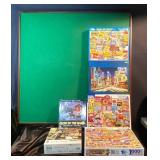 Jigsaw Puzzle Lot With Large Green Puzzle Board