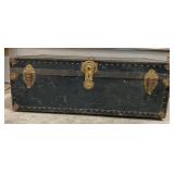 Vintage Steel & Brass-Bound Flat Top Trunk